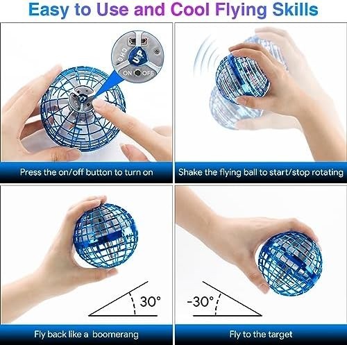 LED Flying Ball Toy with 360° Spin, Rechargeable Hand-Controlled Drone Gift