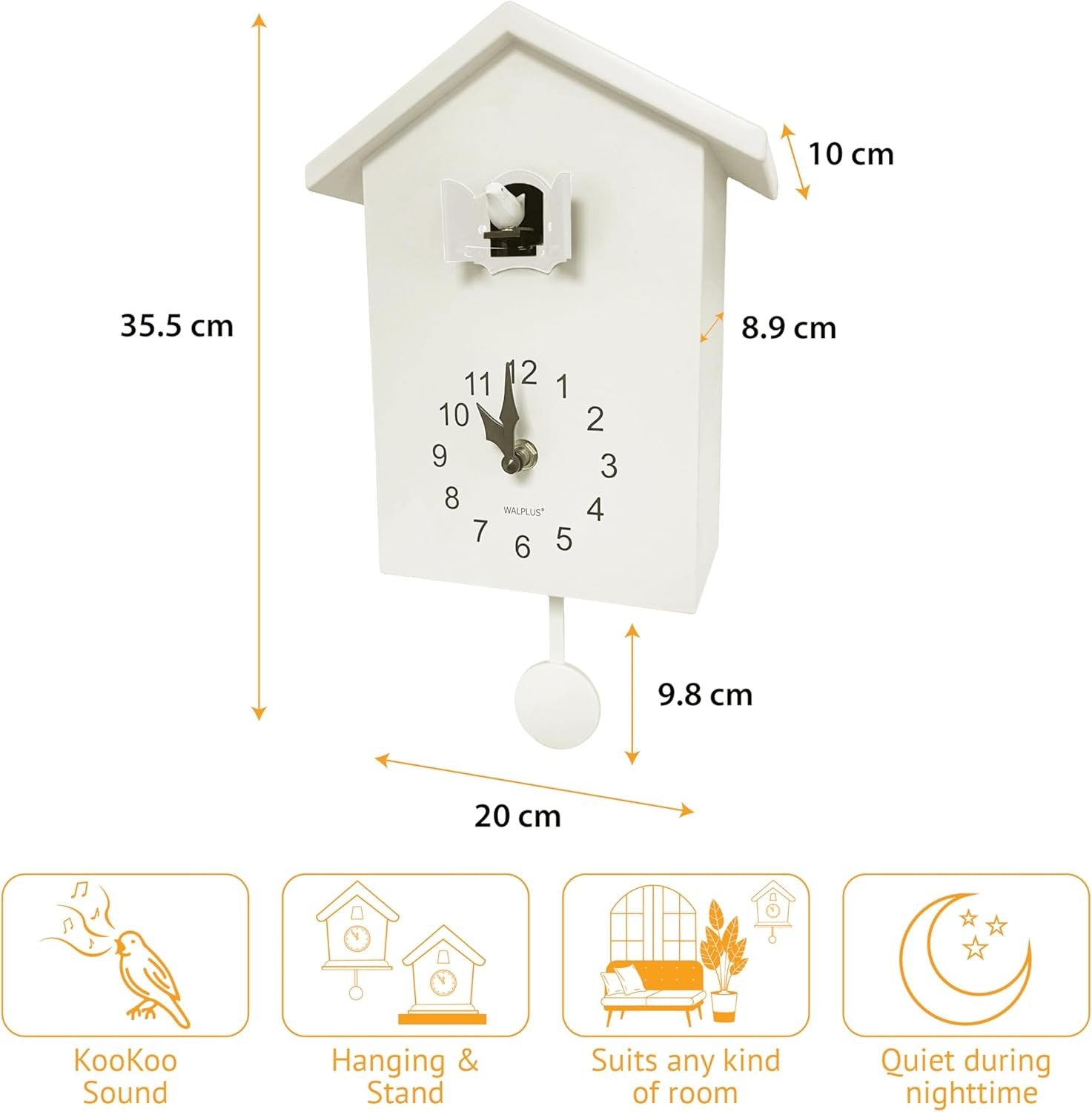 Minimalist Cuckoo Wall Clock Battery Operated Modern Pendulum 25cm