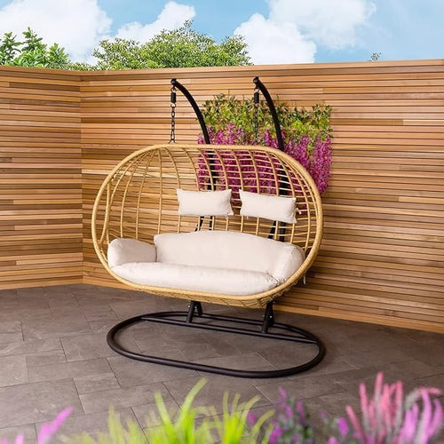 Luxury Double Egg Swing Chair Outdoor Indoor Rattan Seat w/ Cushions 240kg
