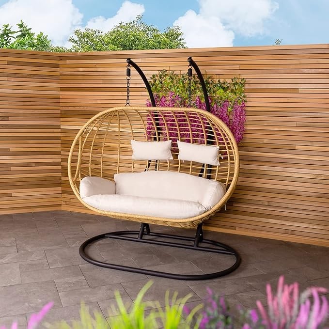 Luxury Double Egg Swing Chair Outdoor Indoor Rattan Seat w/ Cushions 240kg