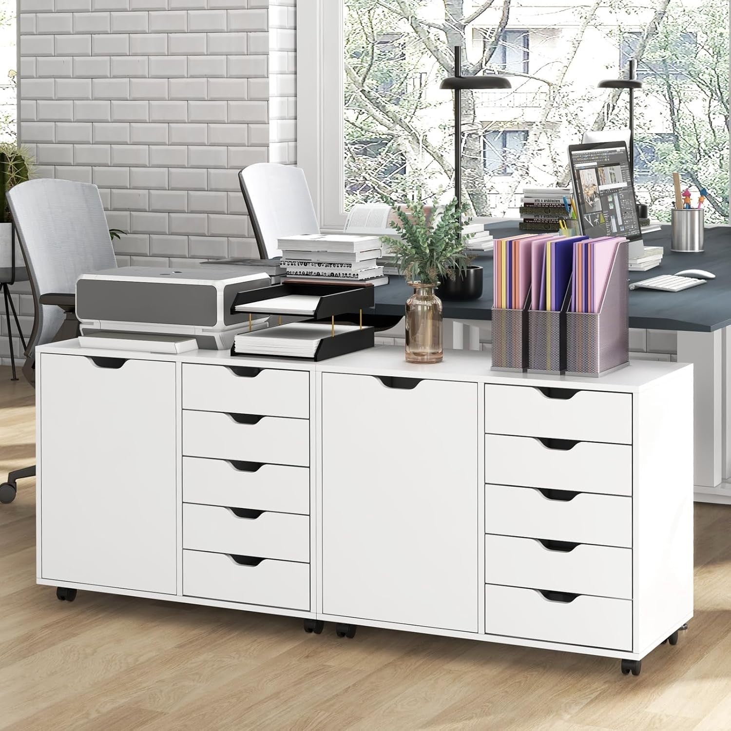 High Capacity Mobile File Cabinet w/ 5 Drawers Side Cupboard Lock Wheels