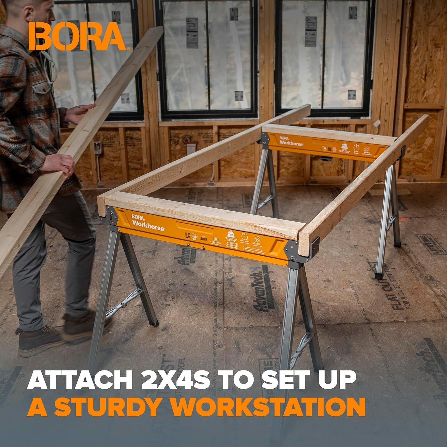 Heavy Duty Folding Sawhorses 2 Pack 2700lbs Pair Steel 2x4 Bracket Portable