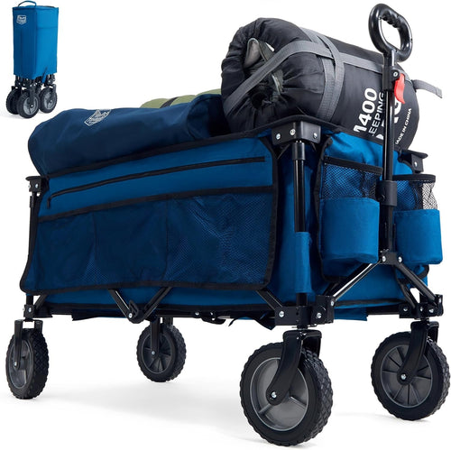 Blue 200L Folding Camping Wagon 100kg Heavy Duty Festival Trolley with Handle