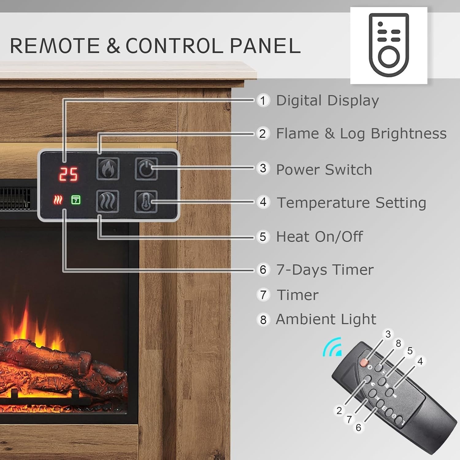 Electric Fireplace 39" Freestanding Heater with Realistic Flame & Remote