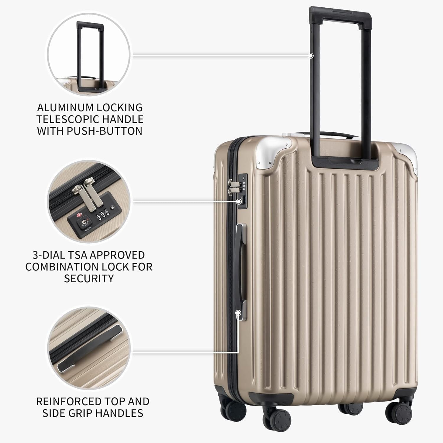 3pc Carry On Luggage Set Expandable Hardshell Spinner TSA Laptop