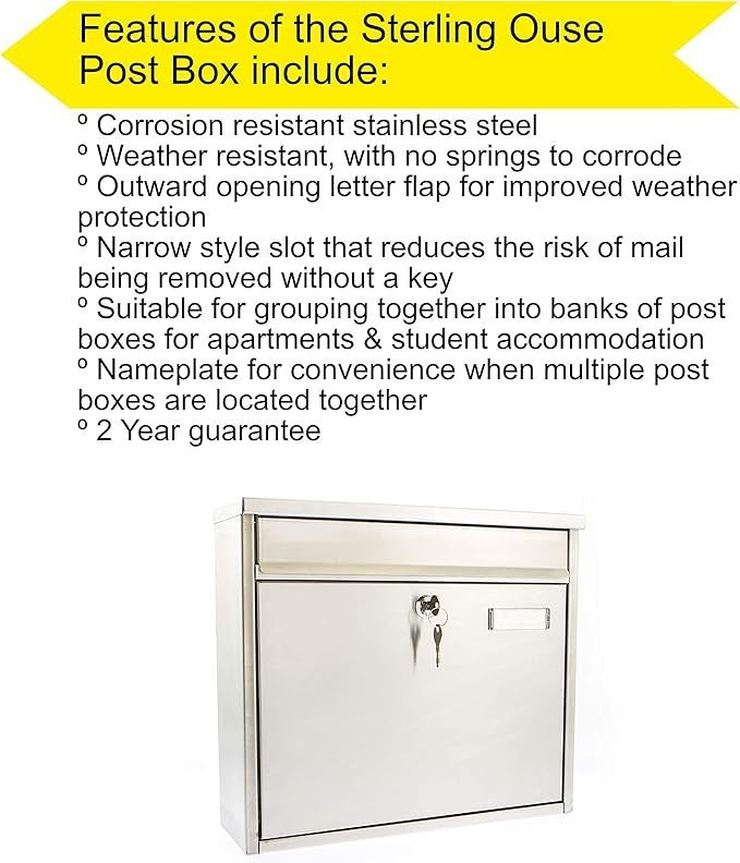 Secure Wall Mounted Post Box – Lockable, Weatherproof, Stainless Steel, 36x32x12