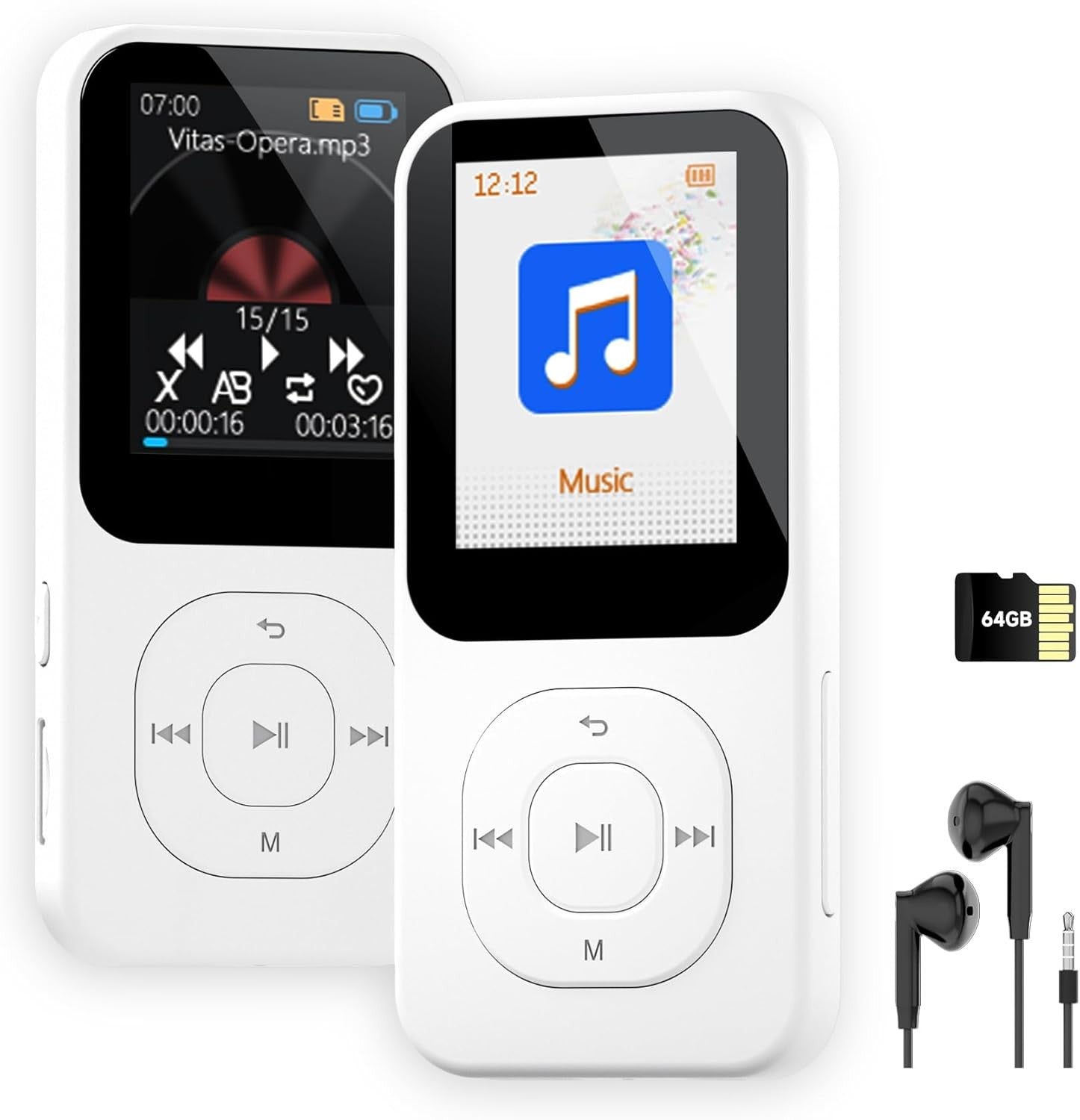 Retro MP3 Player Bluetooth 5.3 64GB 30H Battery White