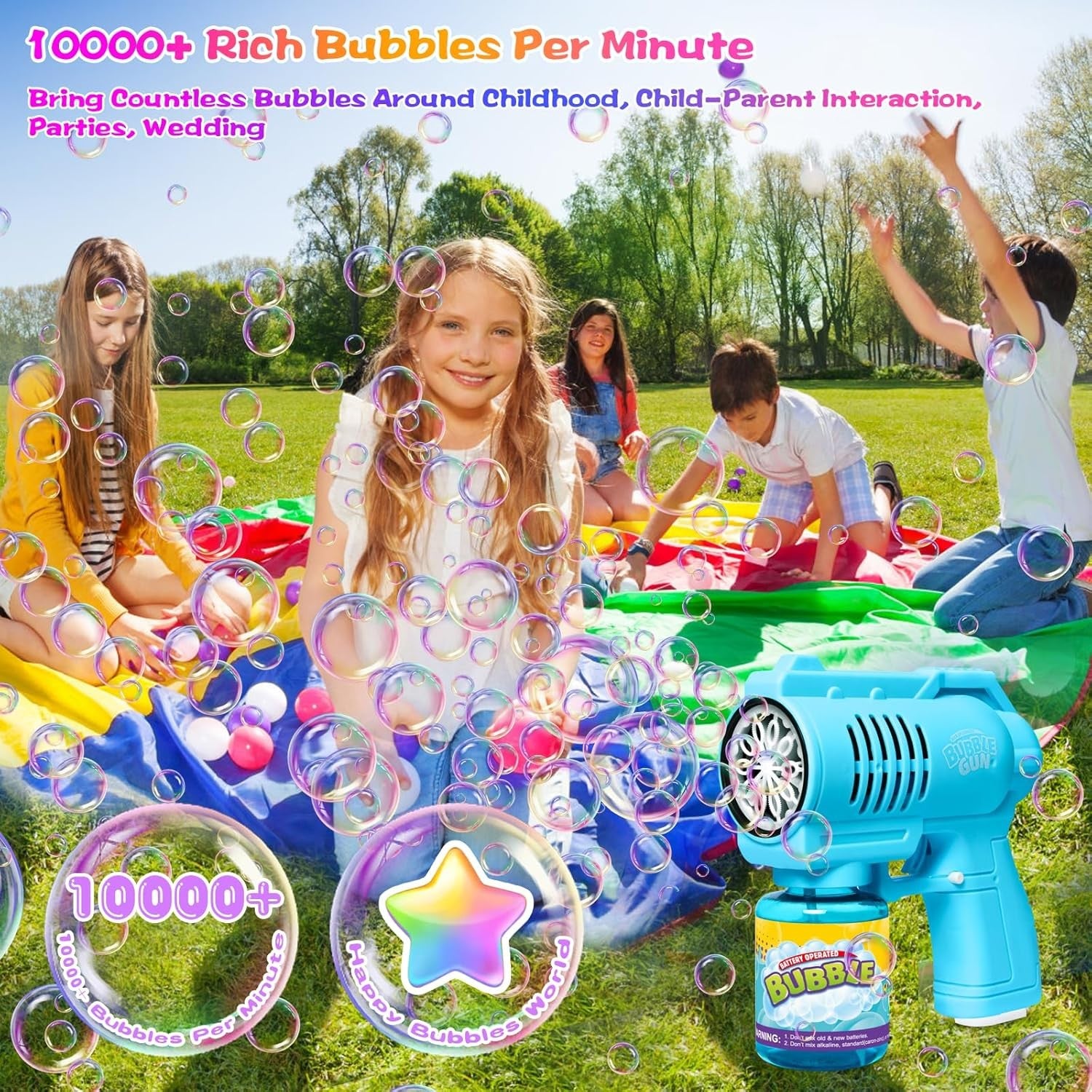 Bubble Gun Machine with Lights 10000 Bubbles Blue