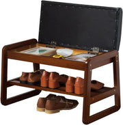 Modern Entryway Shoe Bench with Storage & Cushioned Seat, 2-Tier Rack