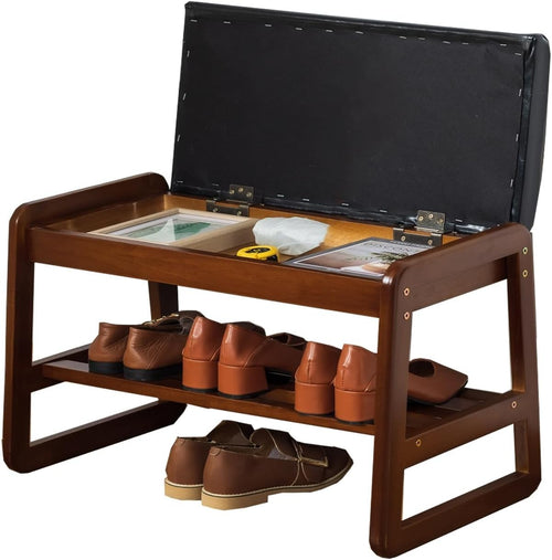 Modern Entryway Shoe Bench with Storage & Cushioned Seat, 2-Tier Rack
