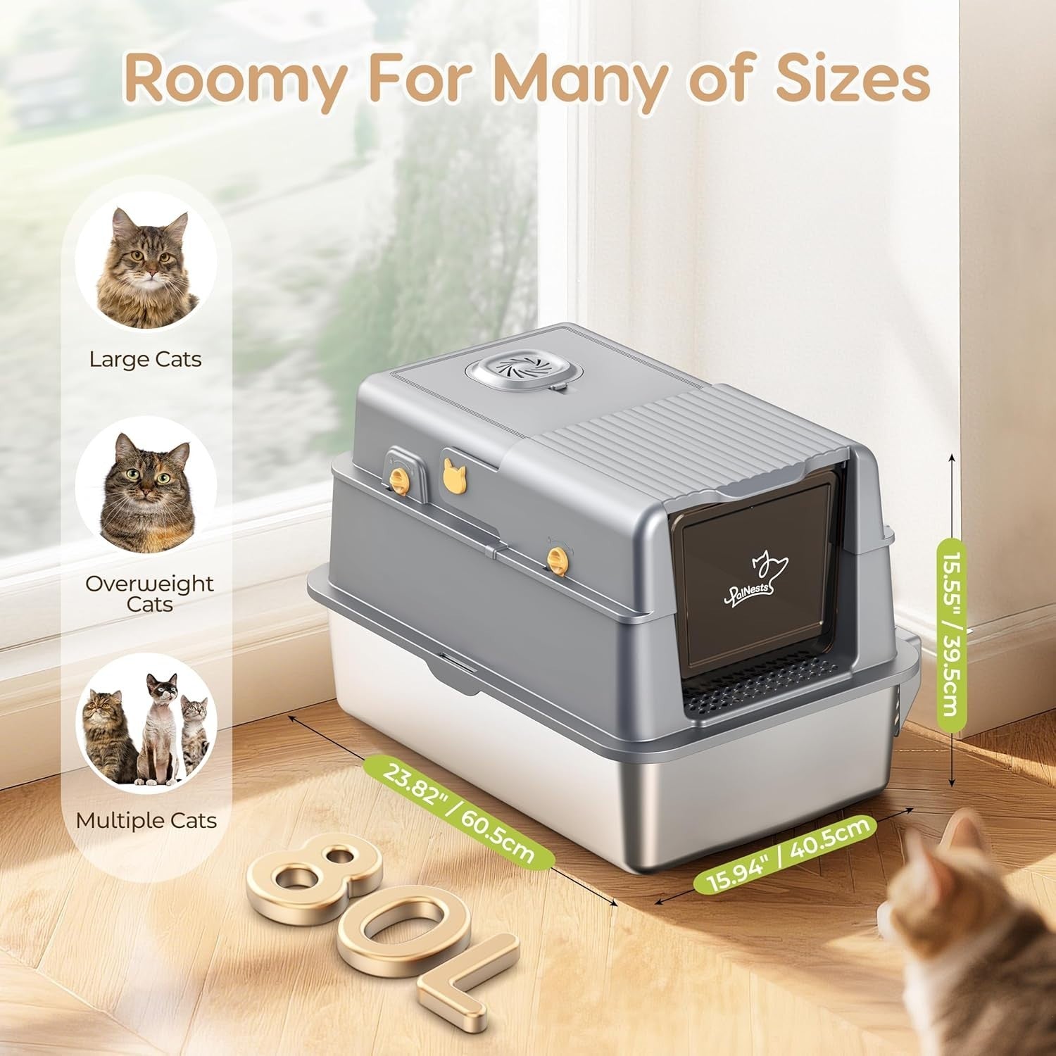 XXL Stainless Steel Cat Litter Box Covered High Sided Leak Proof Tray