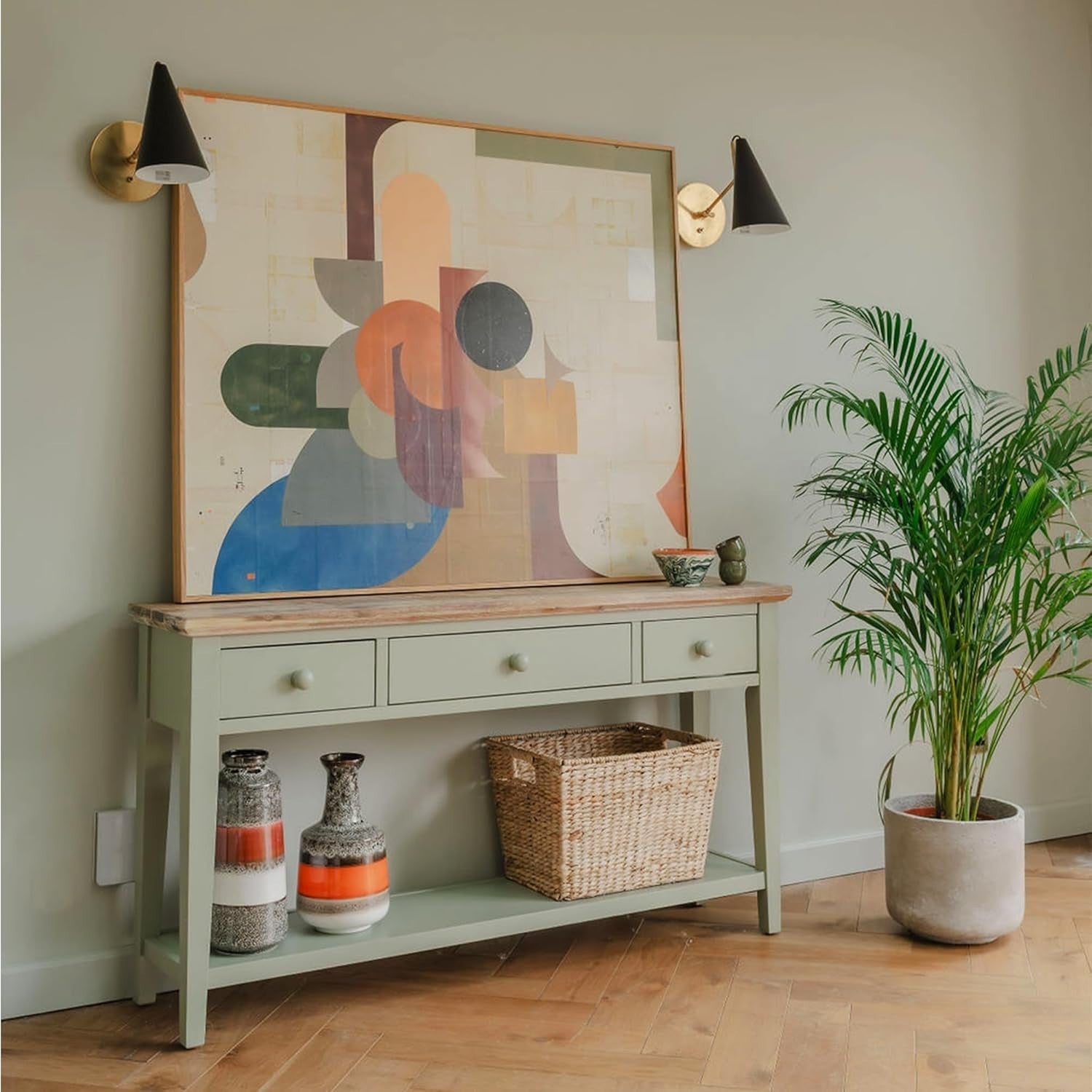 Elegant Console Table with Drawers & Bottom Shelf, Acacia Top, 143cm