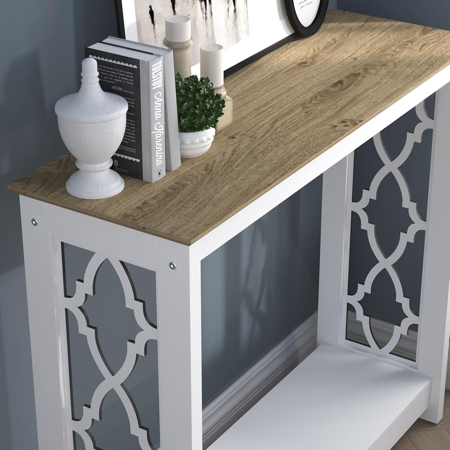 Console Table White Oak Modern Hallway Shelf Unit Slim Storage 90cm