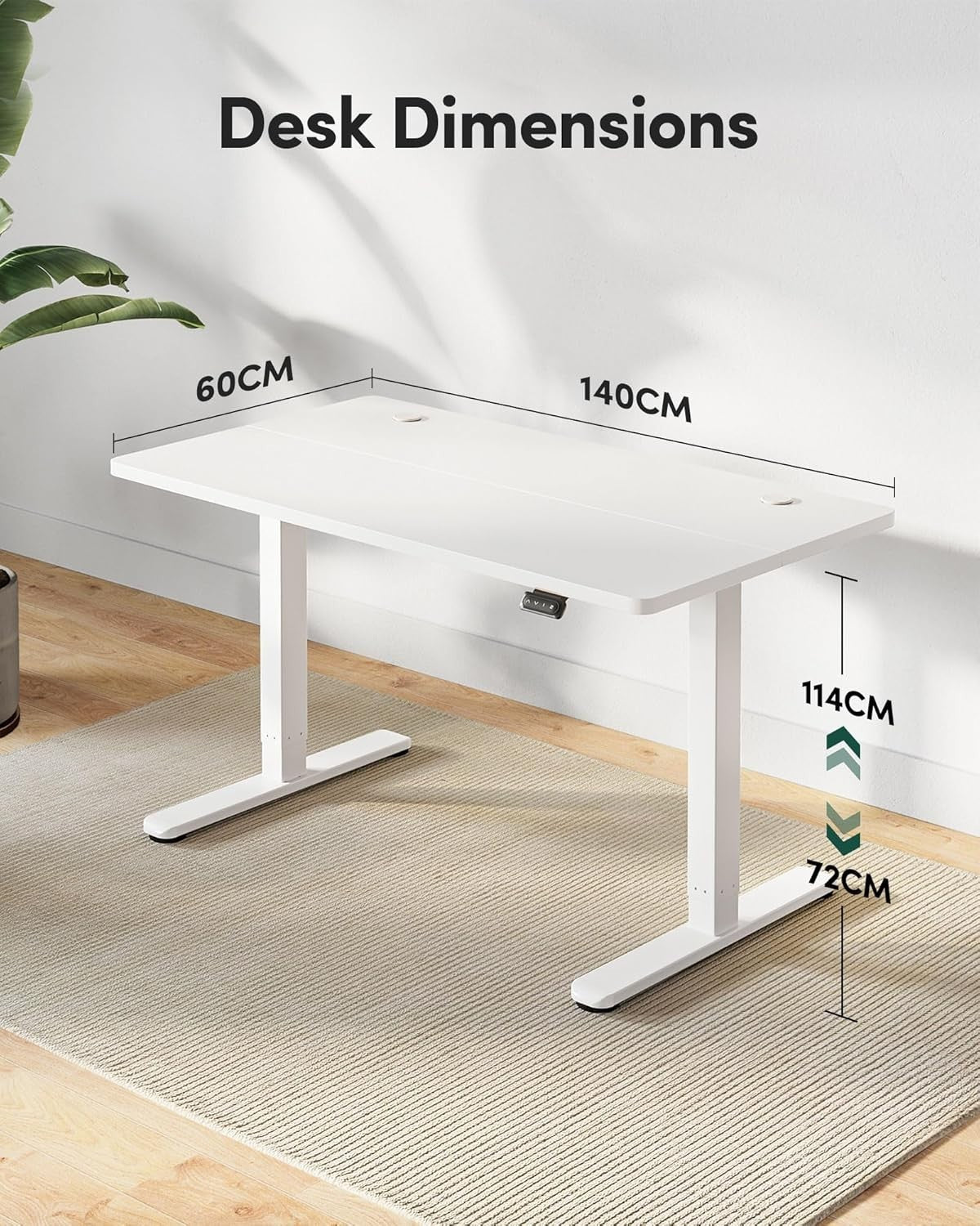 Electric Standing Desk 140x60cm White Adjustable Sit Stand Office Table
