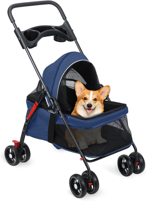Small Dog Stroller Folding Pet Buggy Breathable Mesh Wheels Travel Pram