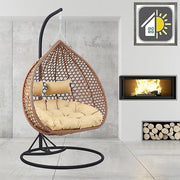 Luxury Rattan Double Egg Chair Swing w/ Cushions & Rain Cover – Indoor Outdoor