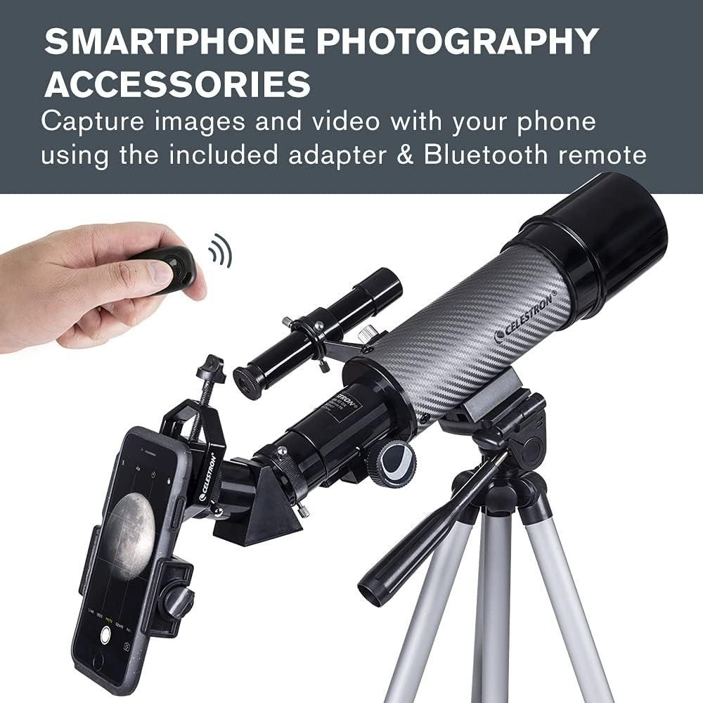 60mm Refractor Telescope with Smartphone Adapter,Tripod and Backpack, Black/Grey