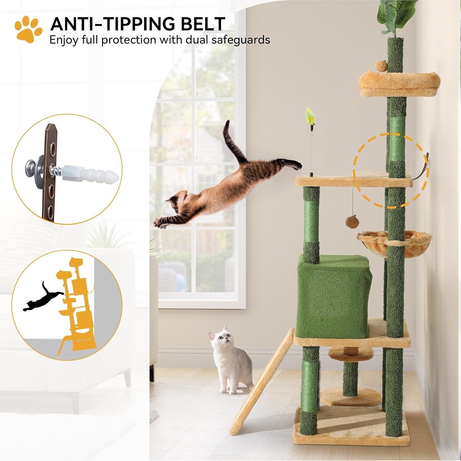 Tall Cat Tree 185cm Indoor Climbing Tower with Condo Scratching Posts