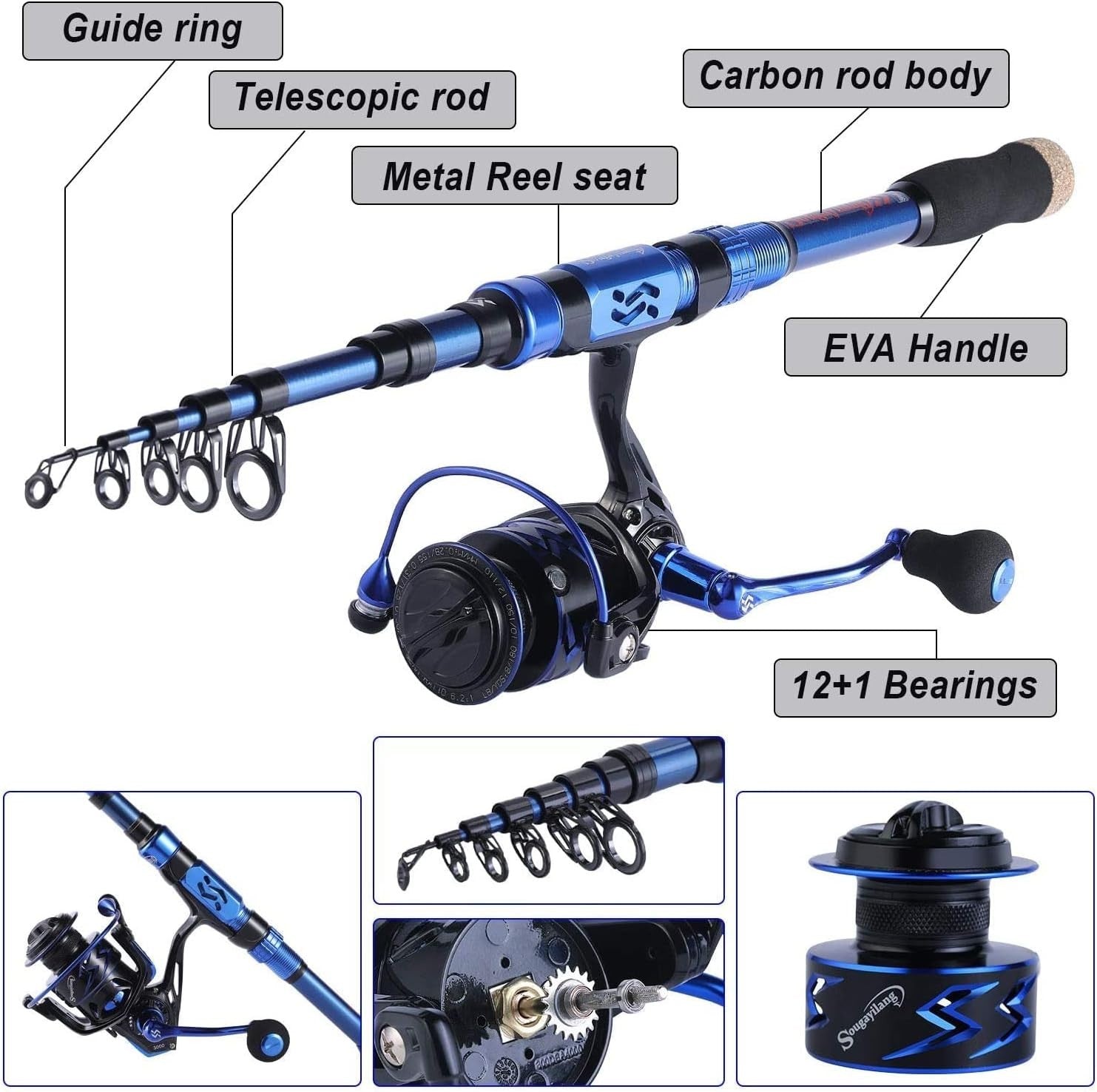 2.4M Carbon Fiber Telescopic Fishing Rod & Reel Combo Kit Lures Line
