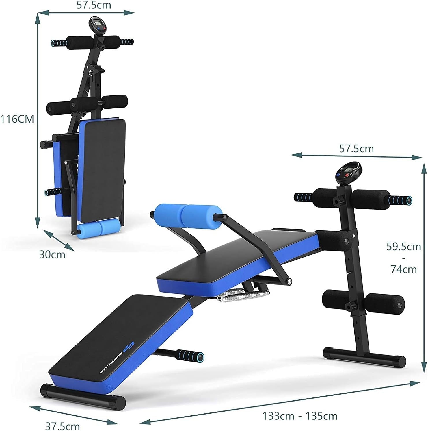 Foldable Sit-Up Training Bench With LCD Monitor Incline Decline Home Gym