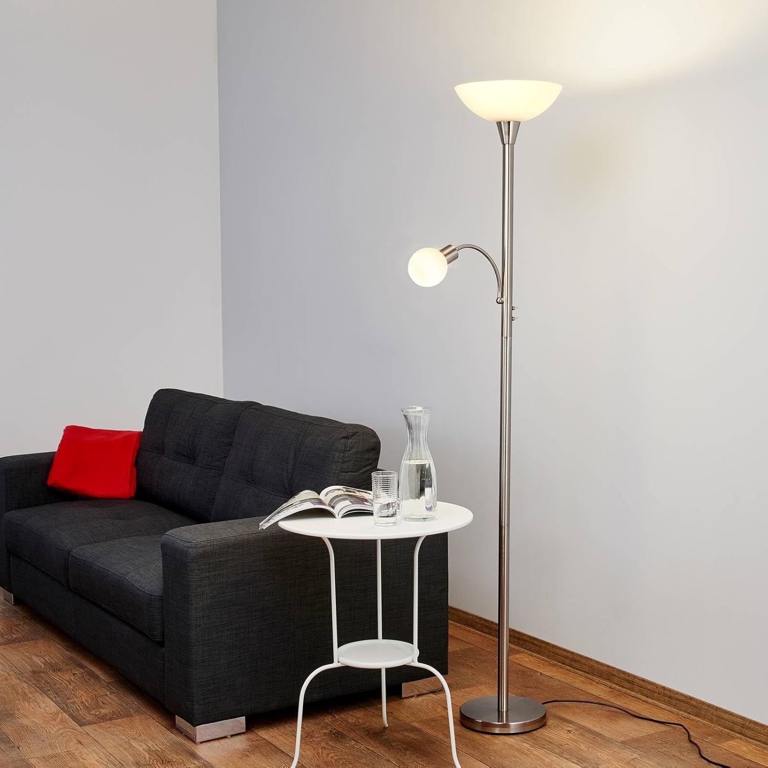 Modern Silver Floor Lamp with Reading Light Twin Head E27 Living Room