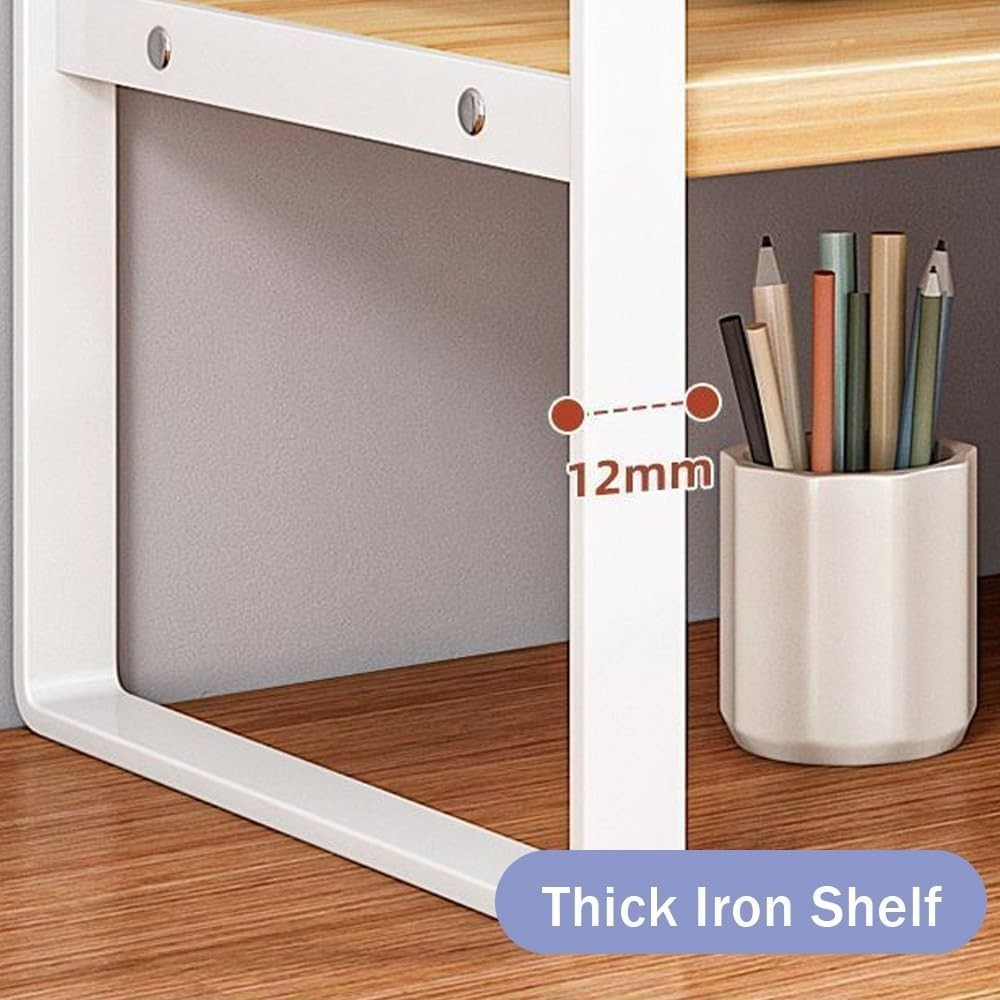1-Tier Desktop Bookshelf Organizer | White Wood & Metal Desk Storage Rack 40cm