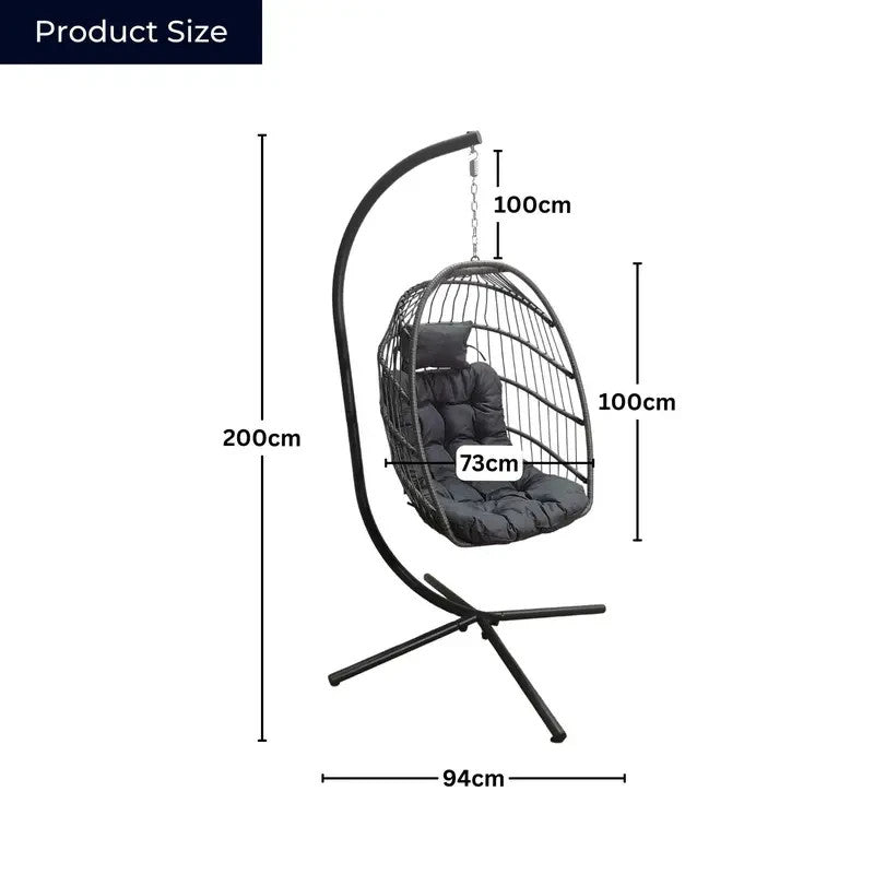 Grey Hanging Egg Chair With Stand & Cushion – Rattan Outdoor Swing Seat