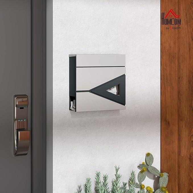 Wall Mounted Lockable Mailbox Silver | Weatherproof Steel Post Box w/ Window