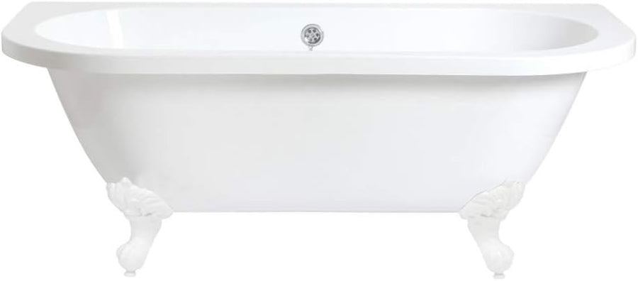 1685x780mm Double Ended Freestanding Back to Wall Bath White Acrylic w/ White