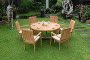 Teakwood Outdoor Garden Dining Set with Parasol & Cushions - 7 Piece Patio