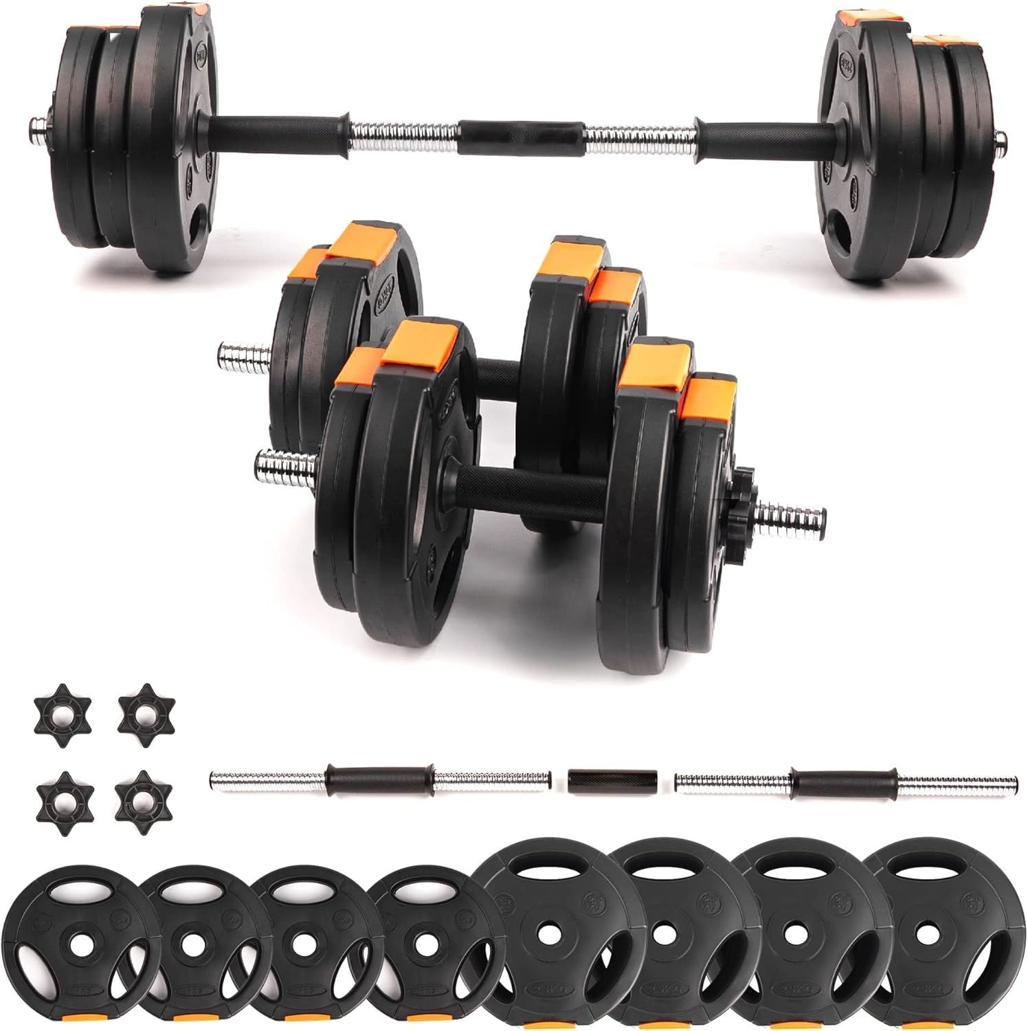 2-in-1 Adjustable Dumbbell Barbell Set Up to 15kg Home Gym Strength Weights