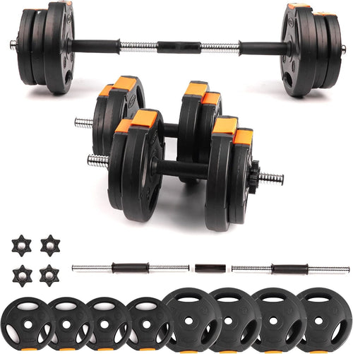 2-in-1 Adjustable Dumbbell Barbell Set Up to 15kg Home Gym Strength Weights