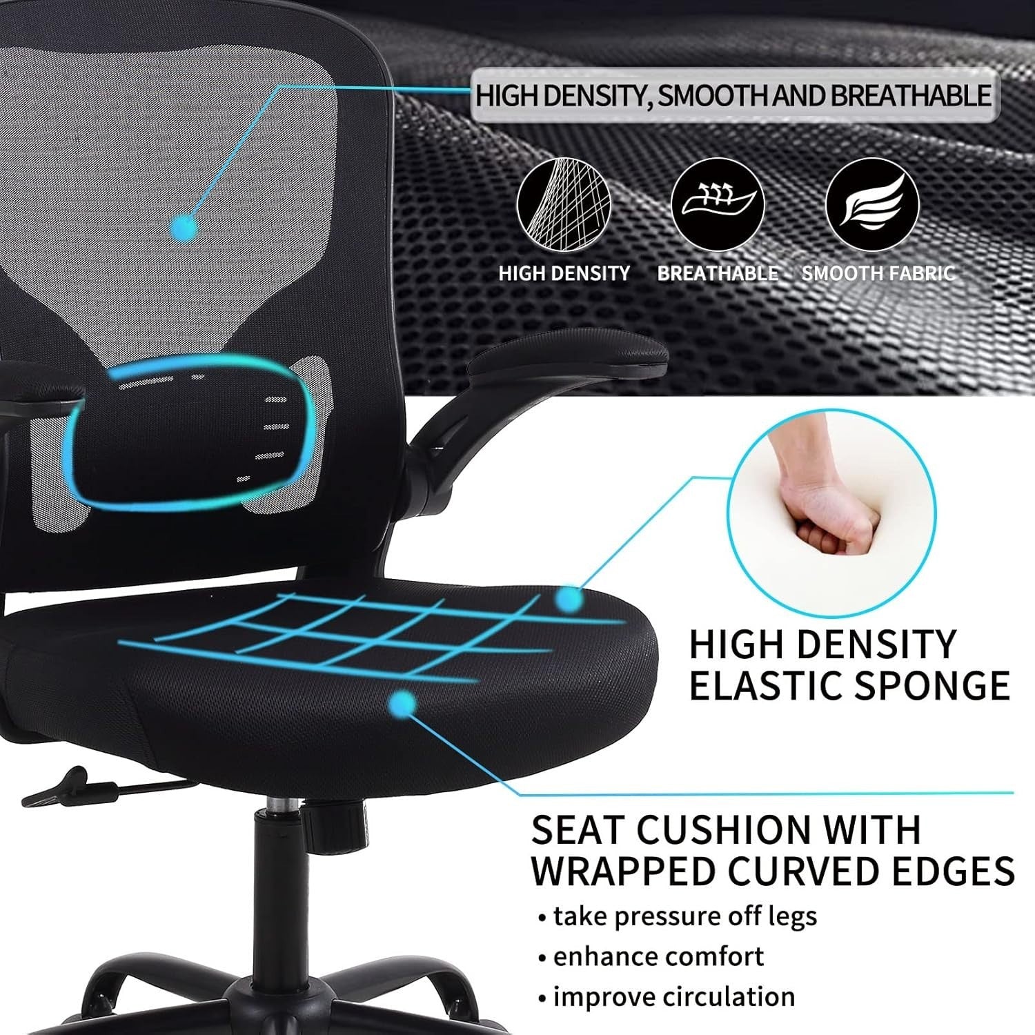 Ergonomic Office Chair Mesh Back Flip Armrests Adjustable Height Reclining Desk