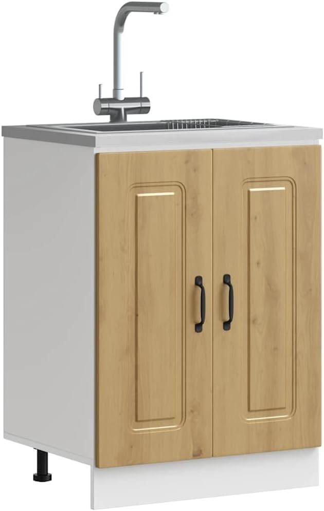 Natural Oak Bathroom Vanity Cabinet 60cm Under Sink Storage Unit  Double