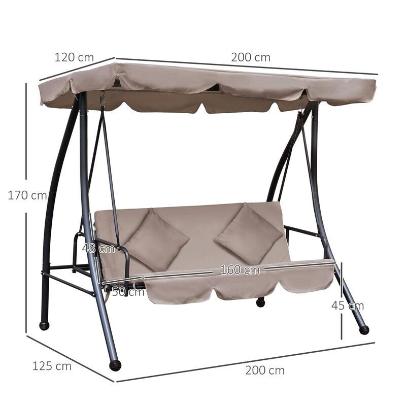 3 Seater Outdoor Swing Chair Bed with Canopy, Cushions – Beige Garden Lounger