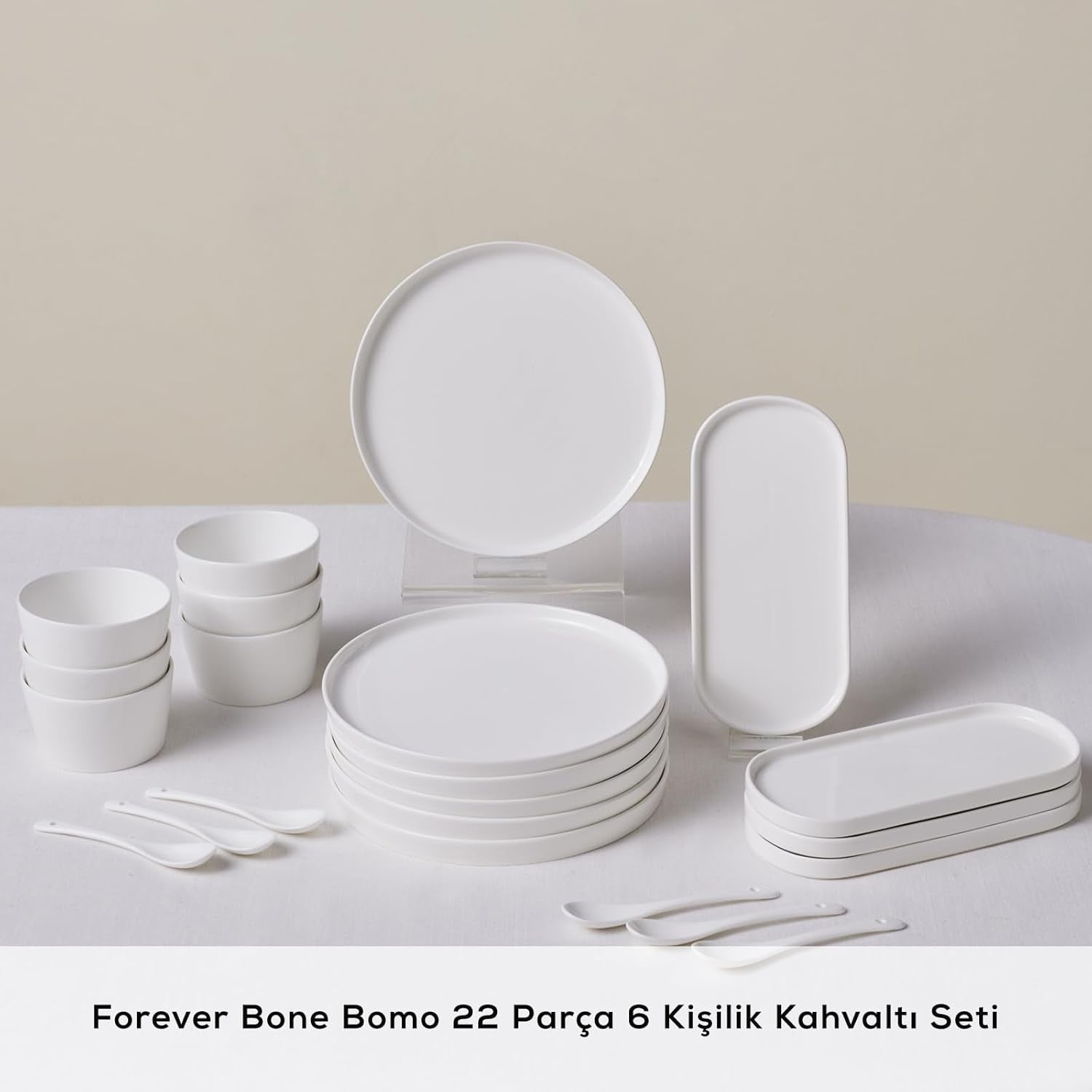 22 Piece Bone China Serveware Set White Plates Bowls Spoons Dishwasher Safe