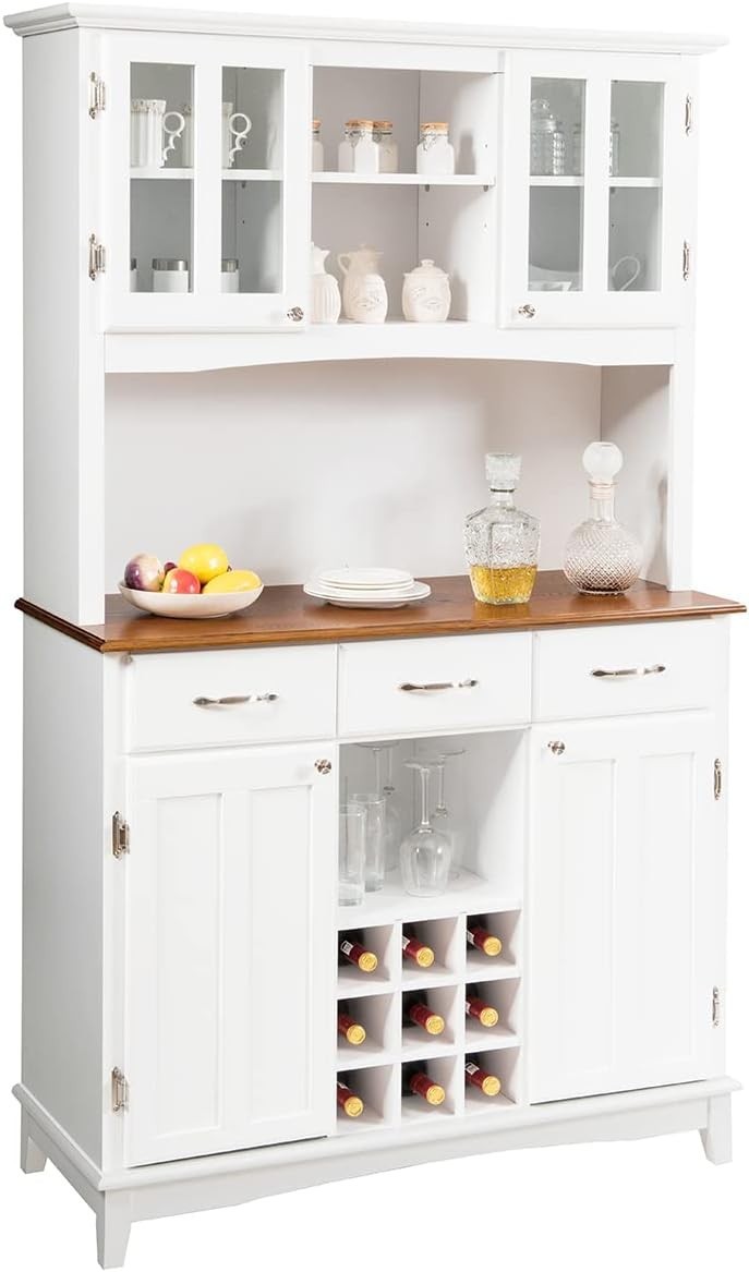White Kitchen Sideboard 185cm Storage Cabinet Wine Rack Drawers Glass Doors