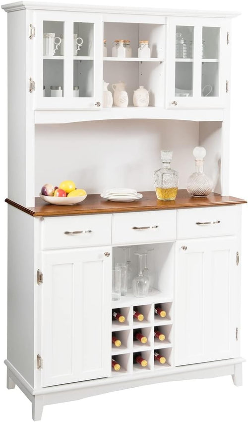 White Kitchen Sideboard 185cm Storage Cabinet Wine Rack Drawers Glass Doors