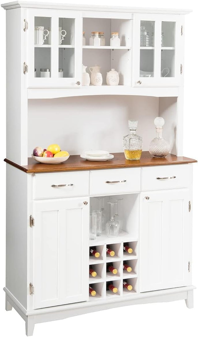 White Kitchen Sideboard 185cm Storage Cabinet Wine Rack Drawers Glass Doors