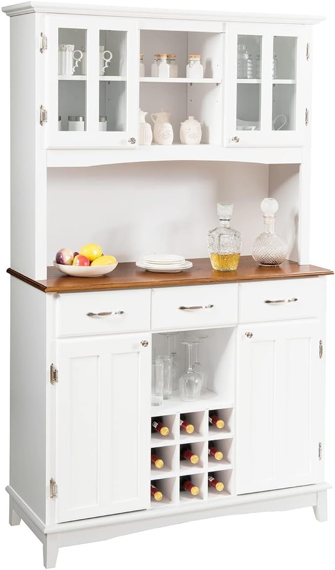 White Kitchen Sideboard 185cm Storage Cabinet Wine Rack Drawers Glass Doors