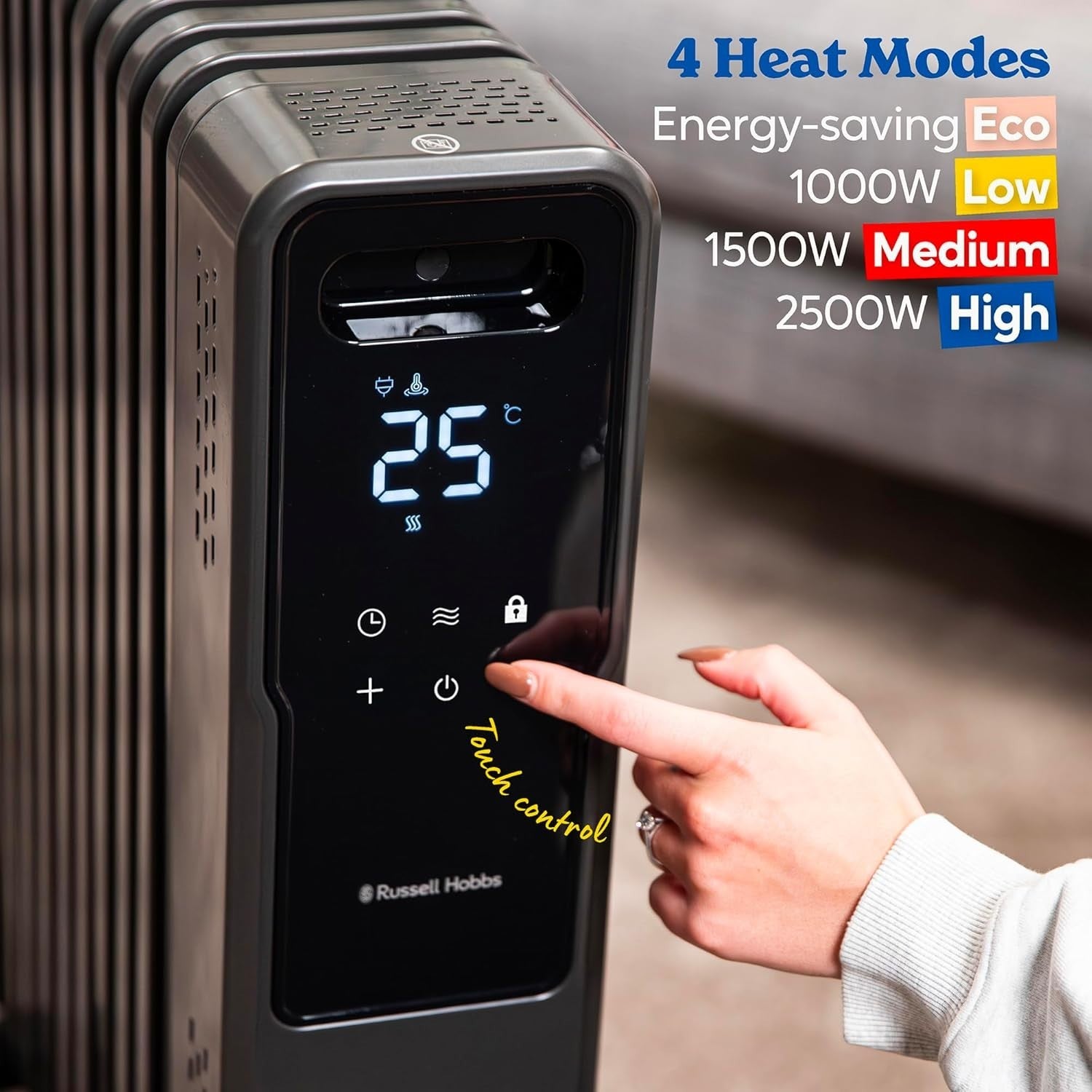 2500W 11 Fin Oil Filled Radiator Touch LED Remote Control Heater