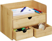 Bamboo Desk Organiser with 3 Drawers & Letter Tray – Compact Office Storage