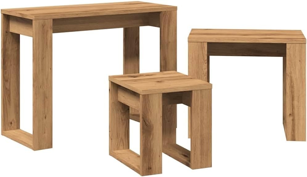 Artisan Oak Nesting Coffee Table End Side Wheel Wood Living Room Set
