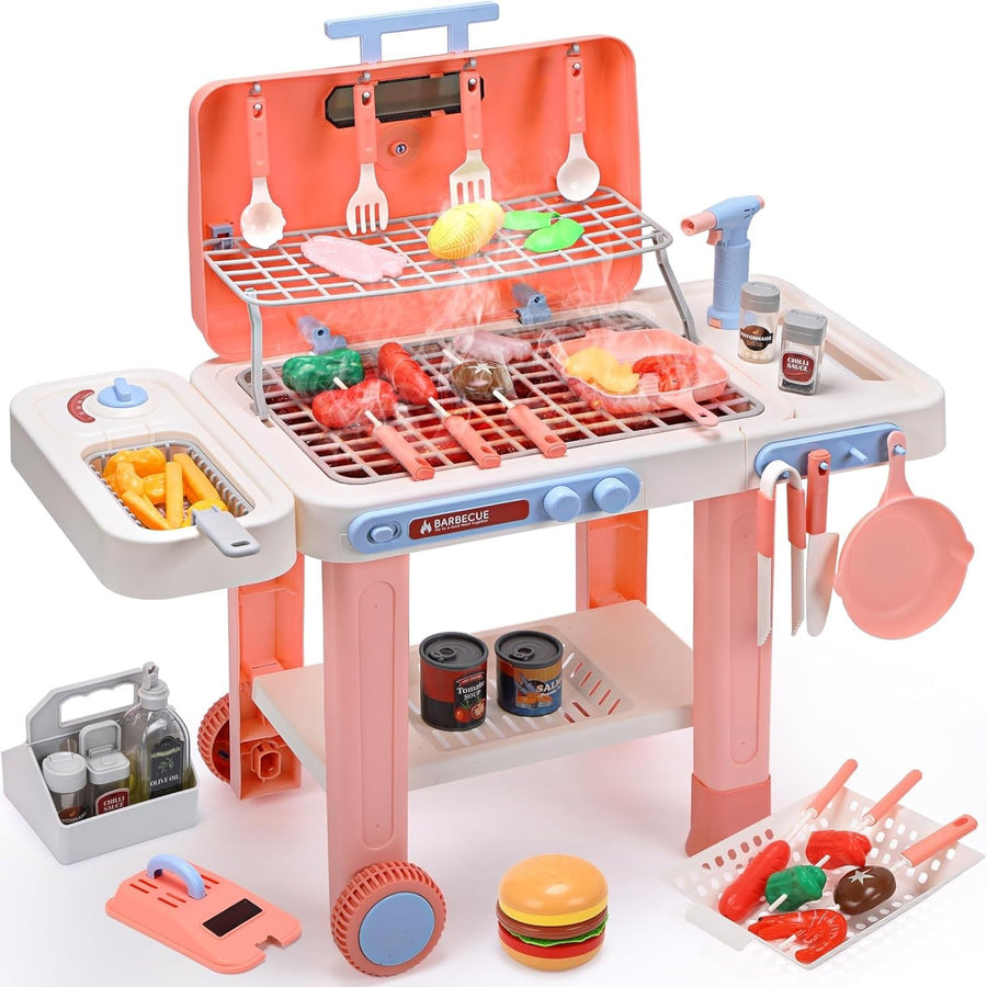 Kids BBQ Grill Toy Set w/ Mist Spray Lights Sounds Color Change