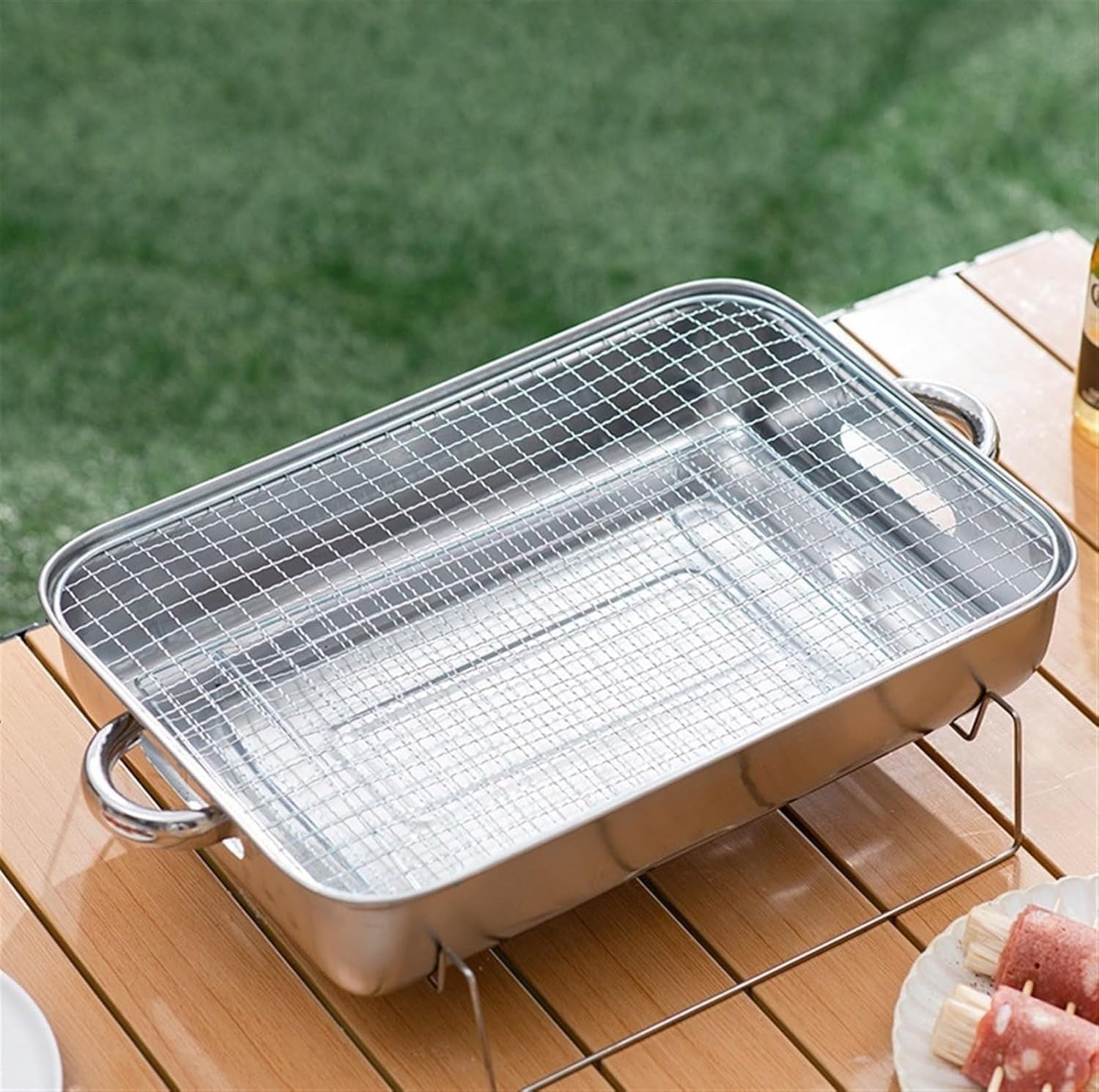 Portable Stainless Steel Charcoal BBQ Grill Compact Outdoor Camping Cooking Rack