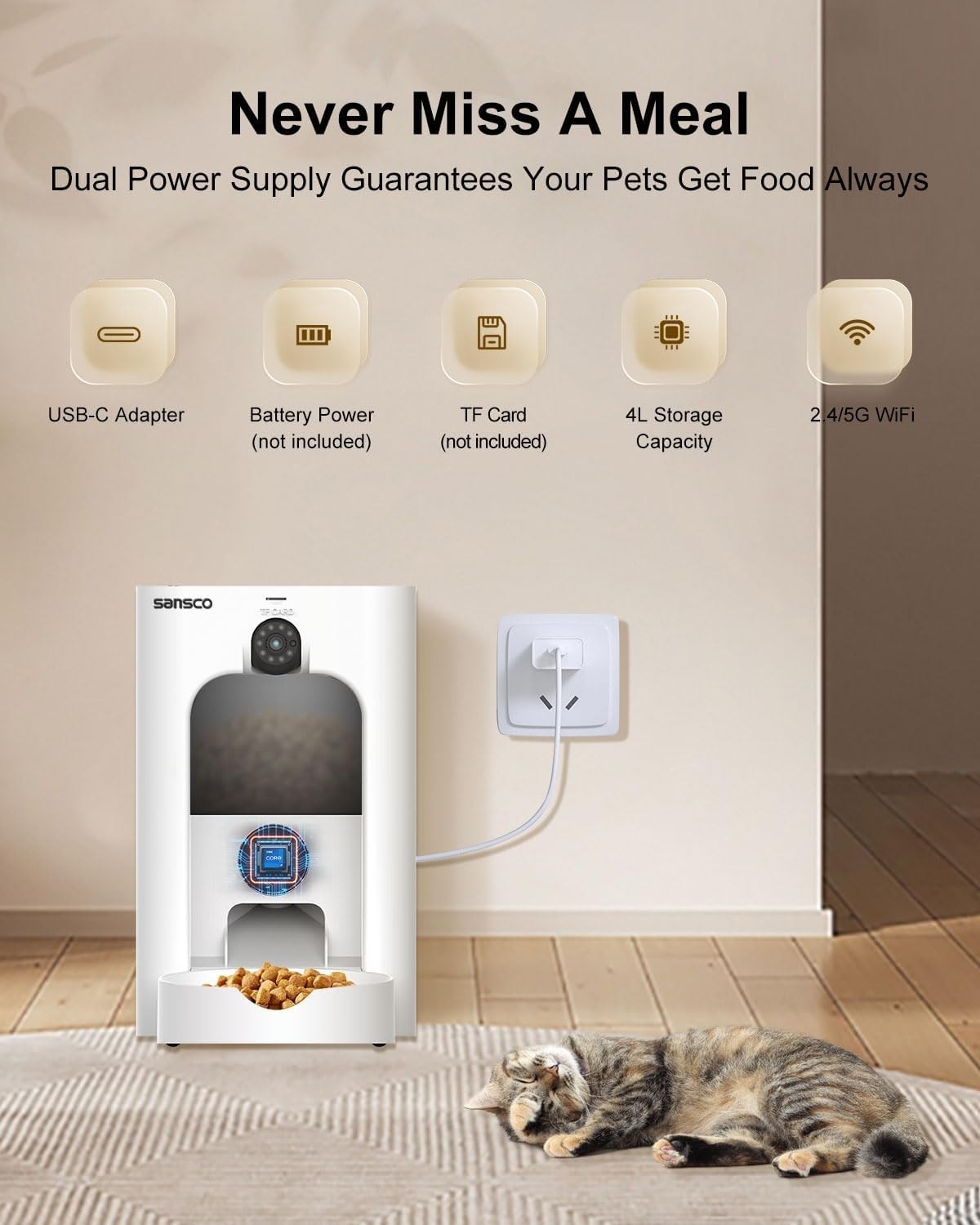 Smart Pet Feeder with 2K Camera WiFi App Control 4L Auto Food Dispenser