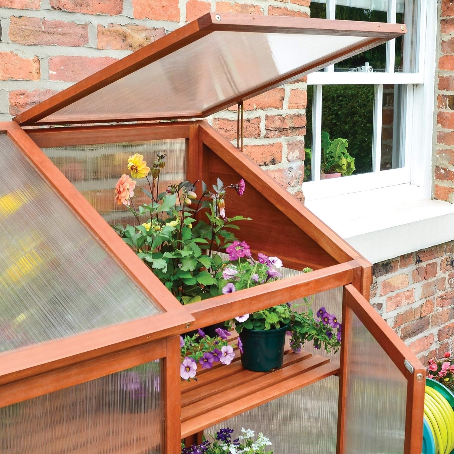 Luxury Hardwood Mini Greenhouse with Shelves & Lifting Roof 120×63×144cm