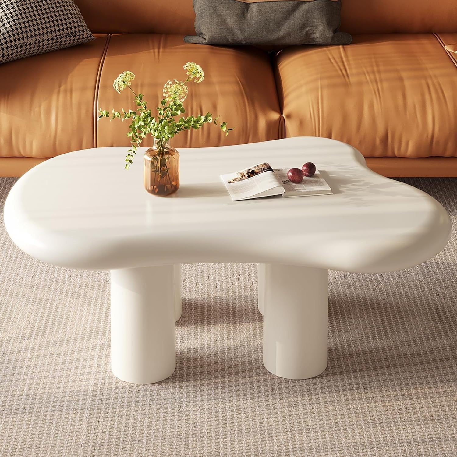 Modern Cloud-Shaped Coffee Table Thick Top Rounded Corners 63x91x39cm White