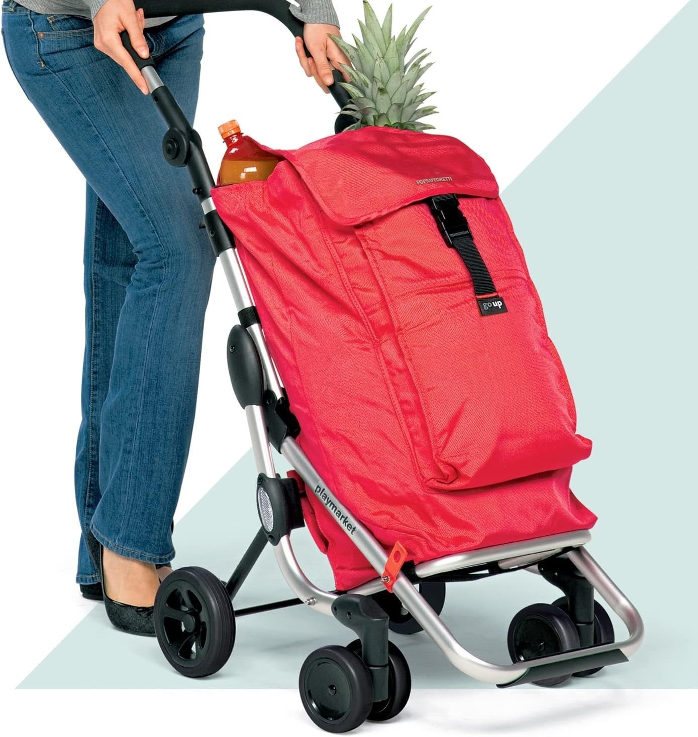 Foppapedretti Go Up Shopping Trolley Red Durable Metal & Rubber Foldable