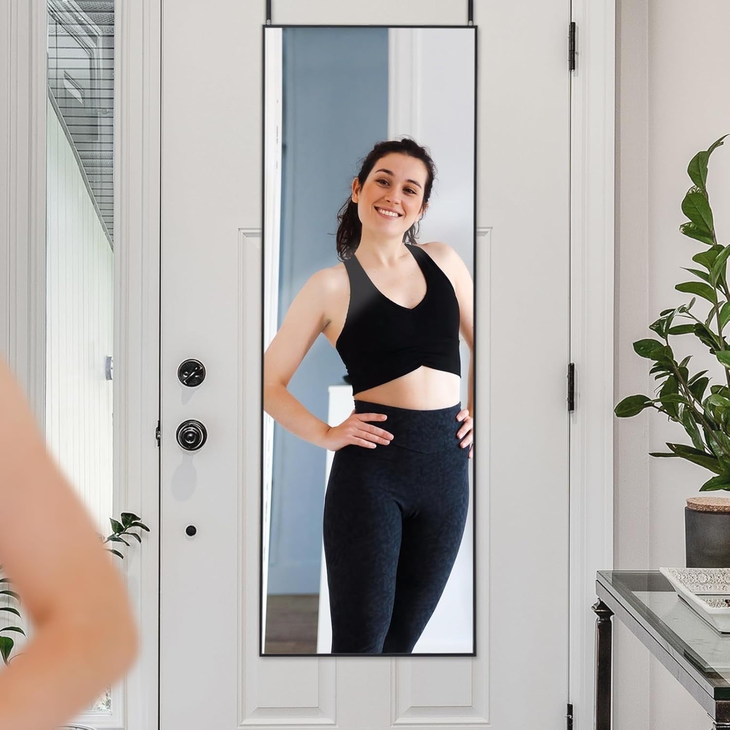 Full Length Over Door Mirror 122x35cm with Black Aluminum Frame